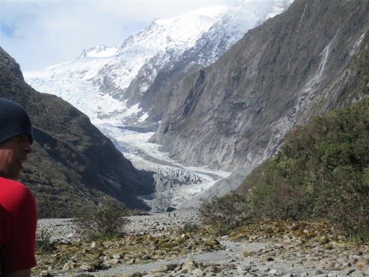 The start of the 2km walk to the bottom of Franz Josef Glacier, having already hiked about 1km through rainforest to get to the river