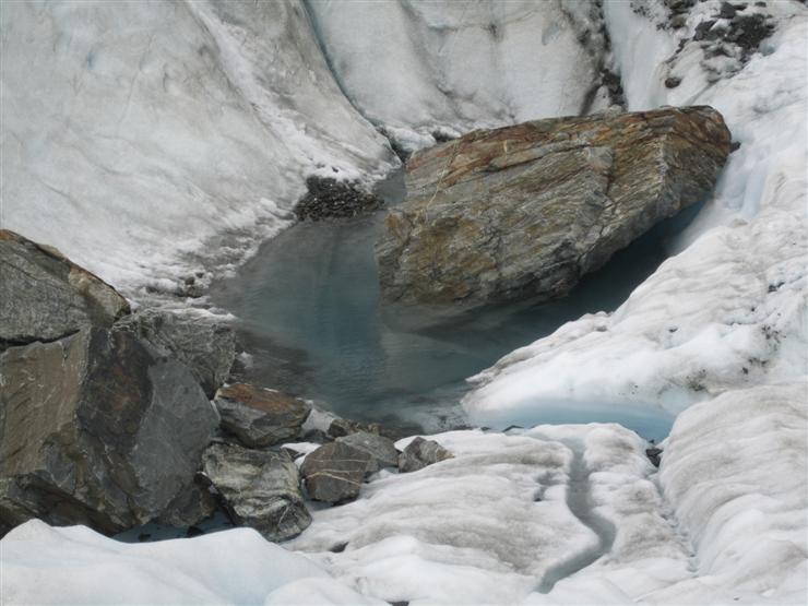 A pool of melted ice. This was near the start of the descent off the glacier which was much quicker and easier than getting up as we took the easy route