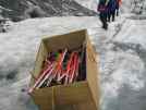 "Ah yes. Umm, the thing is, I was supposed to offer these to you on the way up but I forgot. Never mind, you didn't need an ice axe, did you? It just gets in the way, to be honest"